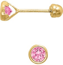 [KDG14BQ.1011] BROQUEL BISEL 3 ROSA 14K - KDG14BQ.1011