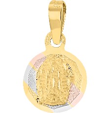 MEDALLA MINI REDONDA GUADALUPE 3 COLORES 14K - KDG14M.1048