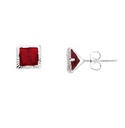 BROQUEL BISEL CUADRO 7MM ROJO DIAMANTADO .925 - KDSIBQ.159p