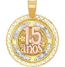 [KDGD.755] DIJE 15 AÑOS REDONDO ROSA 10K - KDGD.755