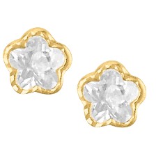 [KDG14BQ.1018] BROQUEL FLOR 3MM DIAMANTADA 14K - KDG14BQ.1018