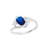 [KDSIR.37e] ANILLO SOLITARIO OVAL AZUL RAMO .925 - KDSIR.37e