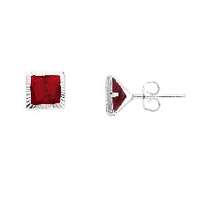 [KDSIBQ.159p] BROQUEL BISEL CUADRO 7MM ROJO DIAMANTADO .925 - KDSIBQ.159p